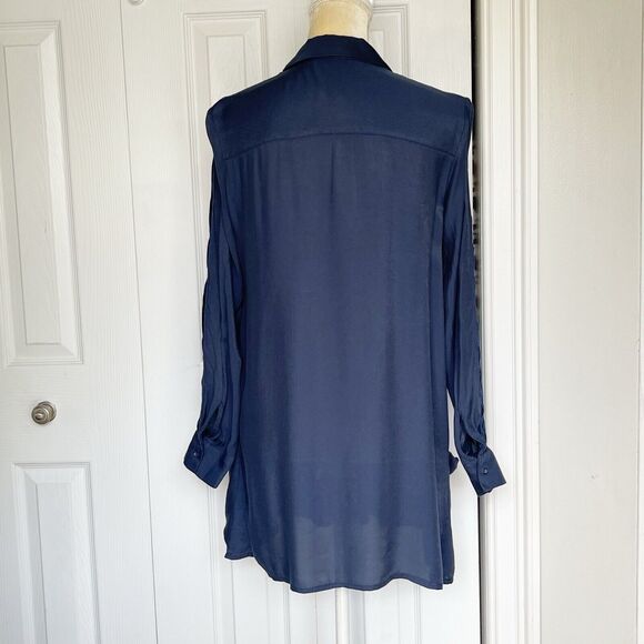 Zara Basic Z1975 Denim Small Shirt Blue Long Sleeve Button Up Velvet Decorative - Picture 4 of 16